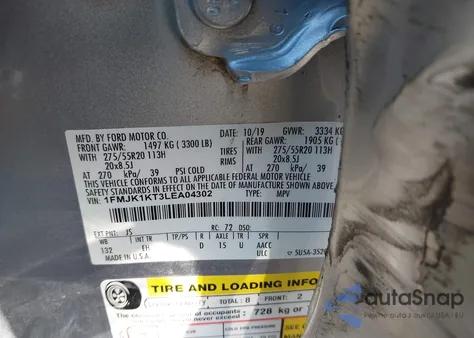 2020 Ford Expedition Limited Max z USA, uszkodzony, nr VIN 1FMJK1KT3LEA04302